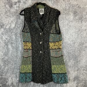 Curio Sweater Vest Womens Medium Knit Boho Button Up Pockets Retro